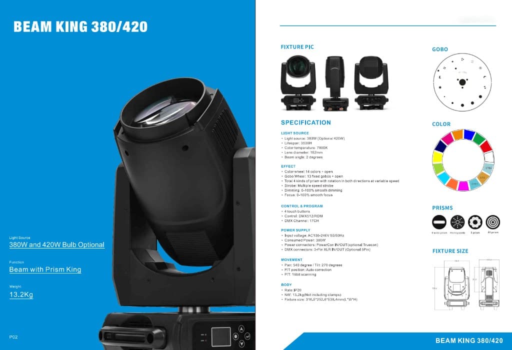 Beam King 380 teknik özellik sayfası — SESAJANS